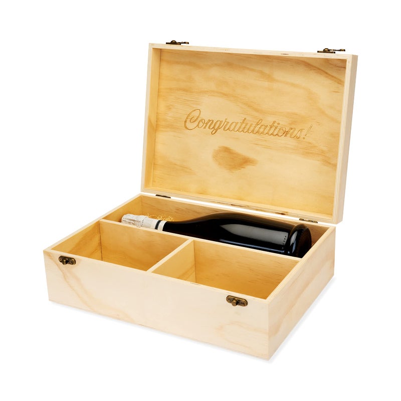 Twine Champagne Bottle Gift Box, Wine Box with Lid and 2 Stemless Flutes, Packing Straw, Holds 1 Champagne Bottle, Wood - Image 4